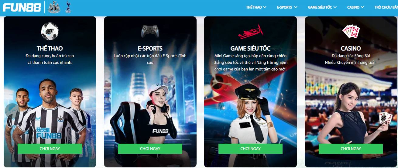 Fun88 Đa dạng về trò chơi cá cược